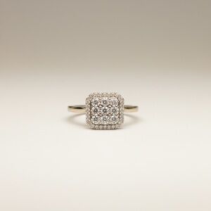 Solid 925 Sterling Silver Natural Diamond Halo Square Cluster Band Ring Size 7